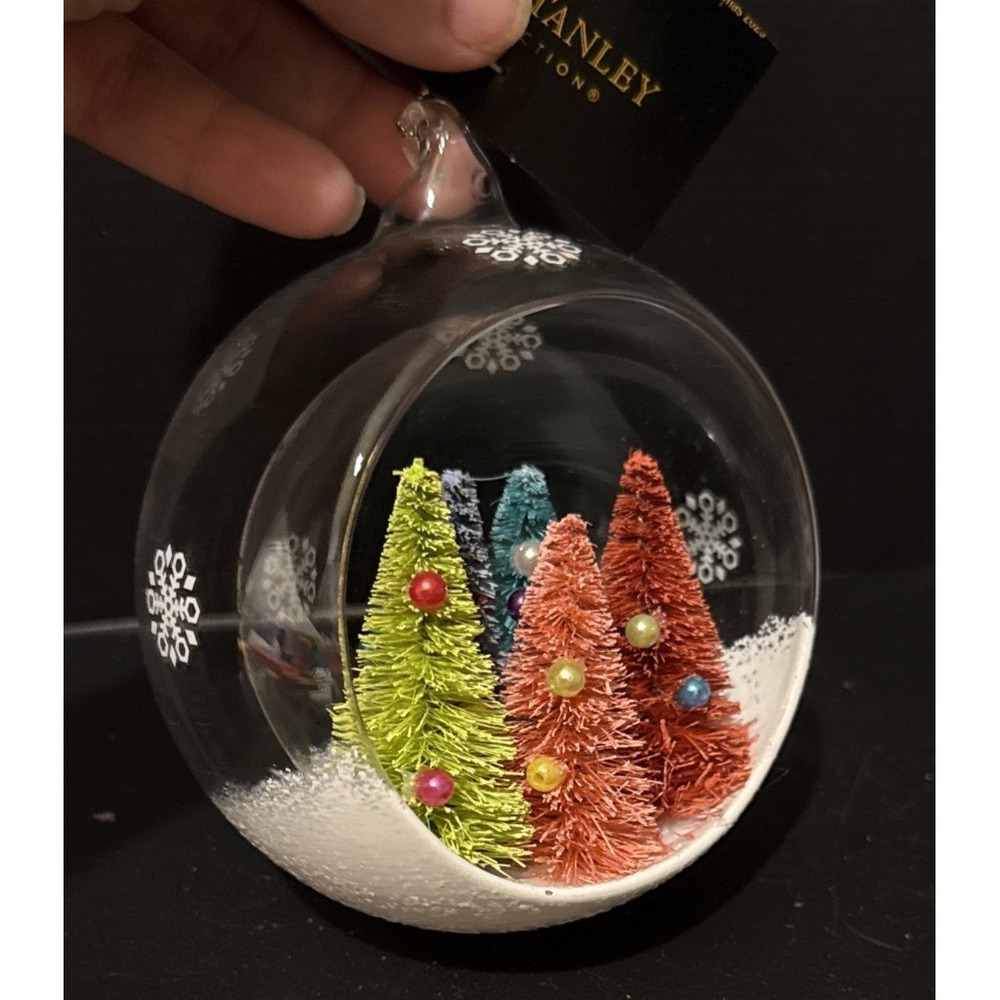 Robert Stanley Colorful Trees Snow Scene Globe Christmas Ornament Tree Retro NEW - Picture 2 of 4